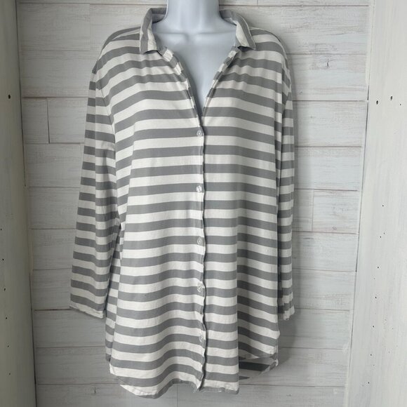 Recliner NYC Womens Pajama Shirt Dress Twilight Stripe Long Sleeve Size Large - Picture 2 of 9